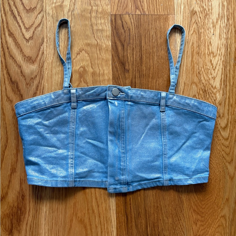NWT Fashion Nova Blue & Metallic Silver Denim Top (Size XL)